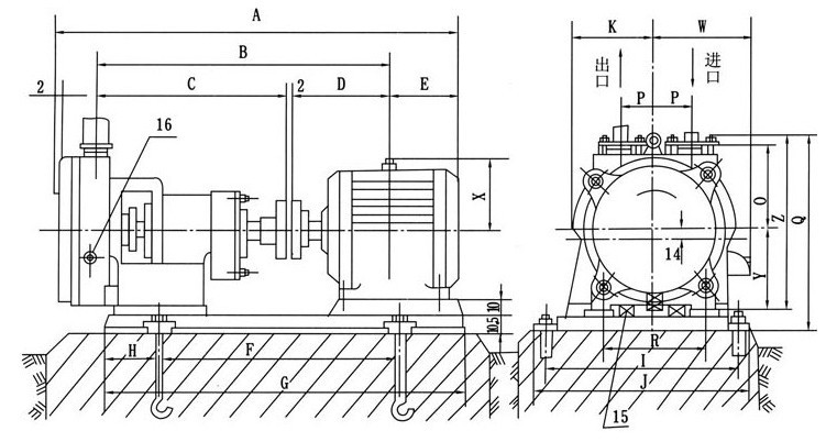 SZB水环真空泵安装尺寸图示
